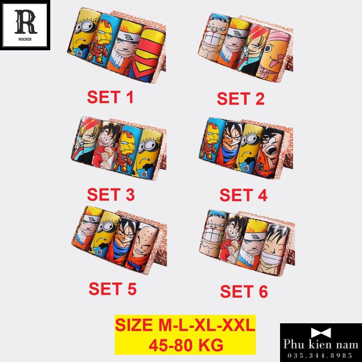 [Combo] Hộp 4 Quần Lót Nam Boxer - Quần Sịp Boxer HOẠT HÌNH NARUTO S025