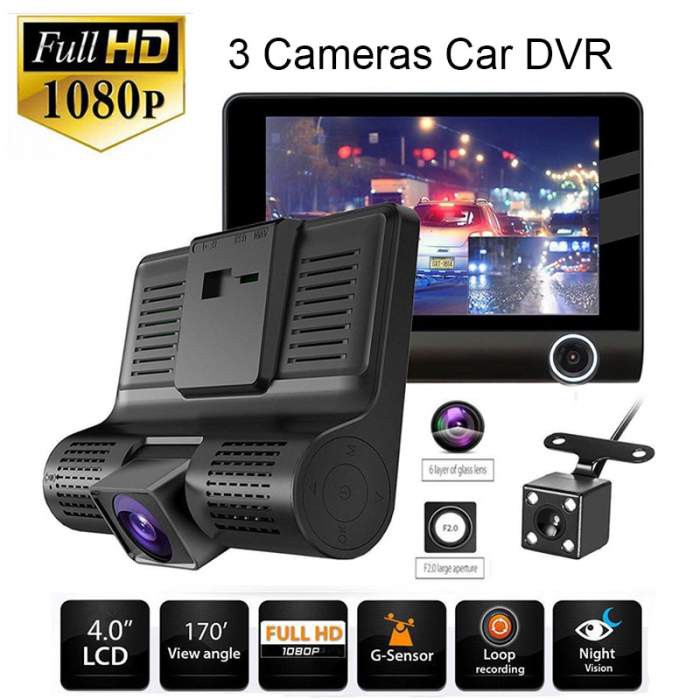 Camera Hành Trình 3 Trong 1 Quan Sát Tổng Thể Xe, Màn Hình 4 Inch Full HD 1080- Trong Ngoài Trước Và Sau