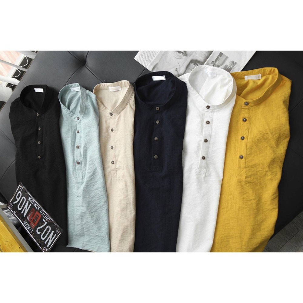 Bộ đũi cộc tay nam MOKI cổ tàu cao cấp, chất đũi thái mềm mát thời trang | BigBuy360 - bigbuy360.vn