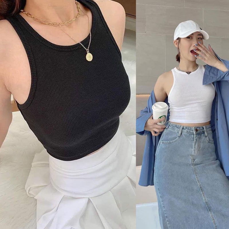 Áo ba lỗ croptop, áo sát nách ba lỗ ngược nữ thun gân A200