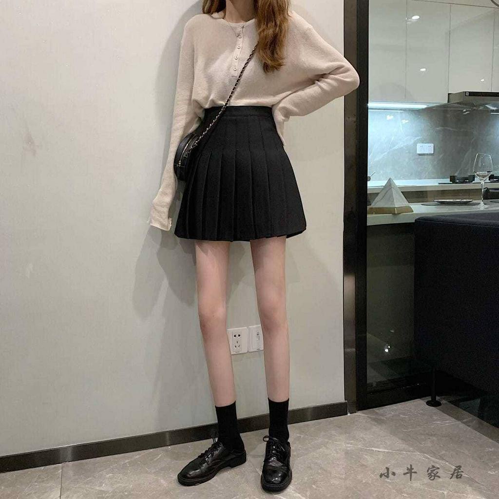 Chân váy tennis ngắn xếp ly lưng cao màu trắng đen phong cách ulzzang