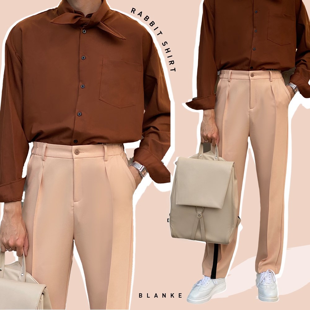 BLANKESPACE Áo Sơmi Tay Dài Rabbit Shirt Vải Cotton Sợi Chéo Không Nhăn Thời Trang Nam Nữ Unisex