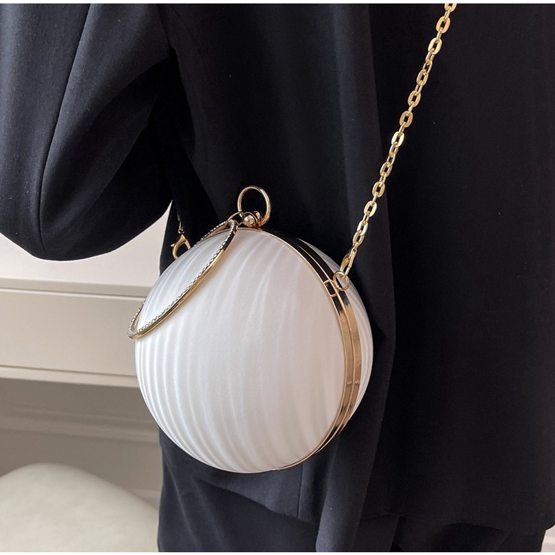 Túi đeo chéo JASMIN NOIR da PU dáng tròn phối dây xích thời trang cao cấp dành cho nữ