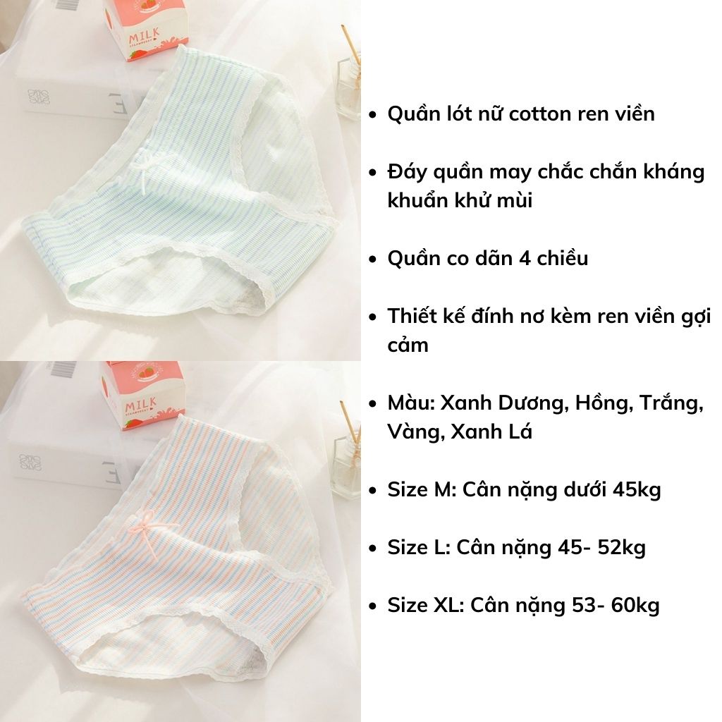 Quần lót nữ cotton dễ thương kháng khuẩn khử mùi , Quần chíp nữ ren viền mềm mại đính nơ sexy và quyến rũ LANIXA L123