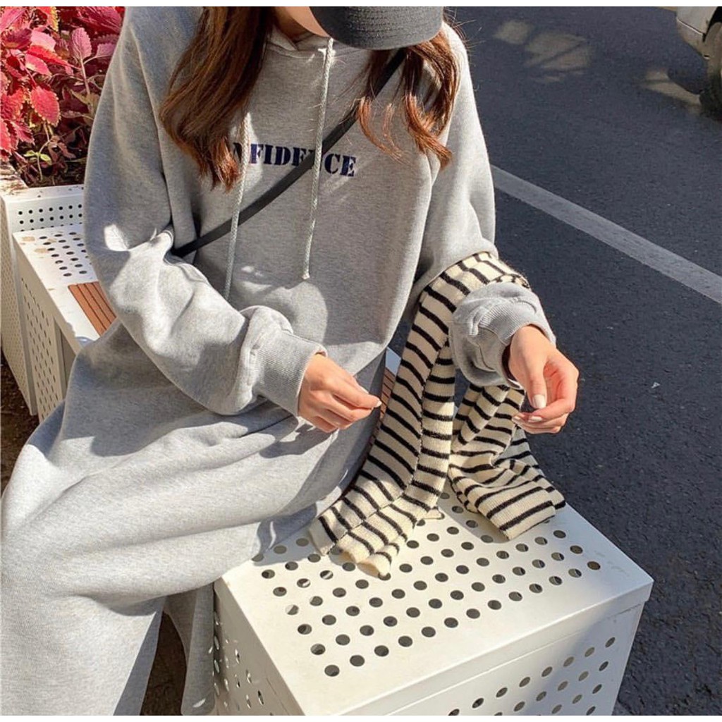 váy nỉ mũ dáng suông màu đen-xám siêu xinh kiểu hoodie nha | BigBuy360 - bigbuy360.vn