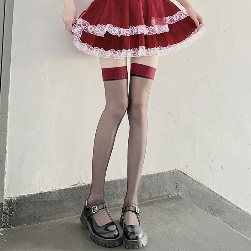 Xiangbao Vớ Dài Qua Gối Bằng Silicone Siêu Mỏng Phối Màu Tương Phản Gợi Cảm Cosplay Cho Nữ