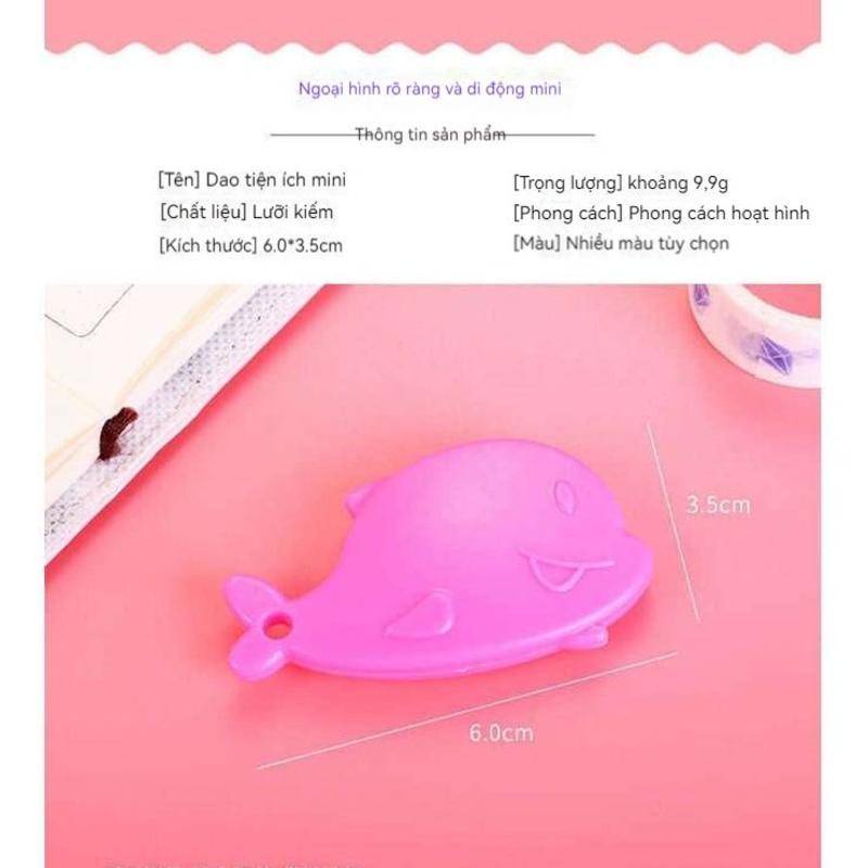 ⭐ iLado ⭐ Dao tiện ích dao mini Dao Rọc Giấy Bỏ Túi Mini minh họa cá heo móc khoá cute anime In Họa Tiết Hoạt Hình chất lượng cao Tiện Lợi Cuộn Rút dụng cụ mở thùng carton trang trí di động