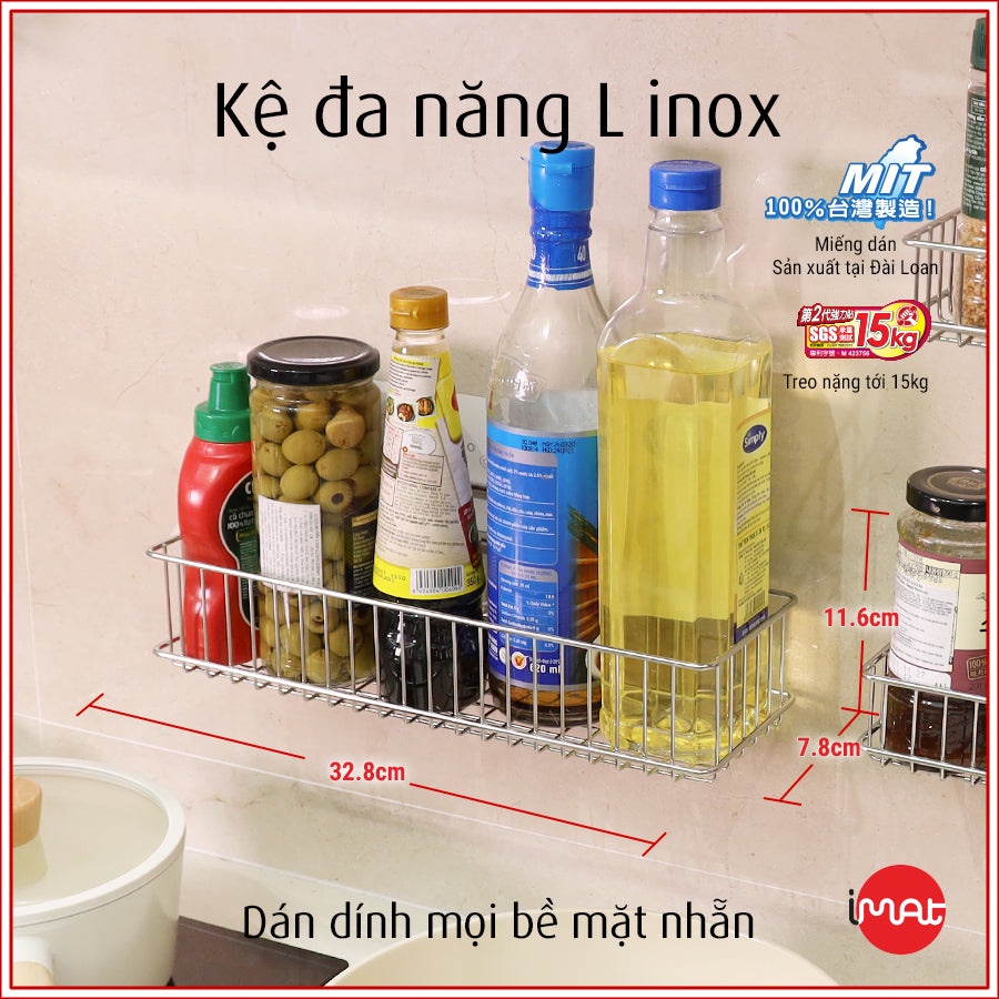 IMat Kệ dán tường nhà bếp, nhà tắm chịu lực siêu dính đa năng, móc treo dán tường cao cấp Happy Home Đài Loan