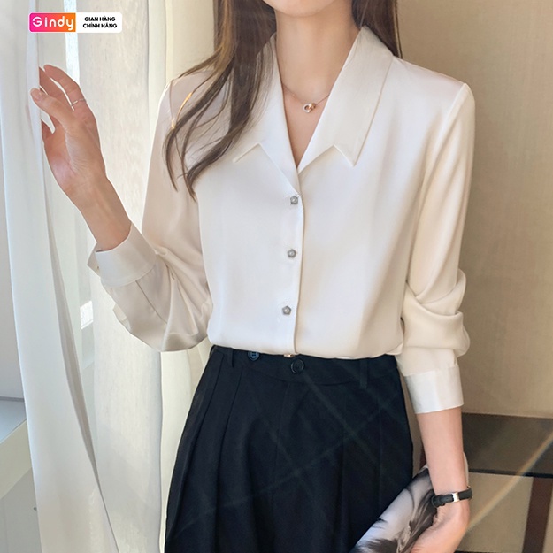 Áo sơ mi lụa nữ GINDY sơmi cổ vest tay dài cúc sao dáng basic sang chảnh thời trang xuân hè, công sở A10117