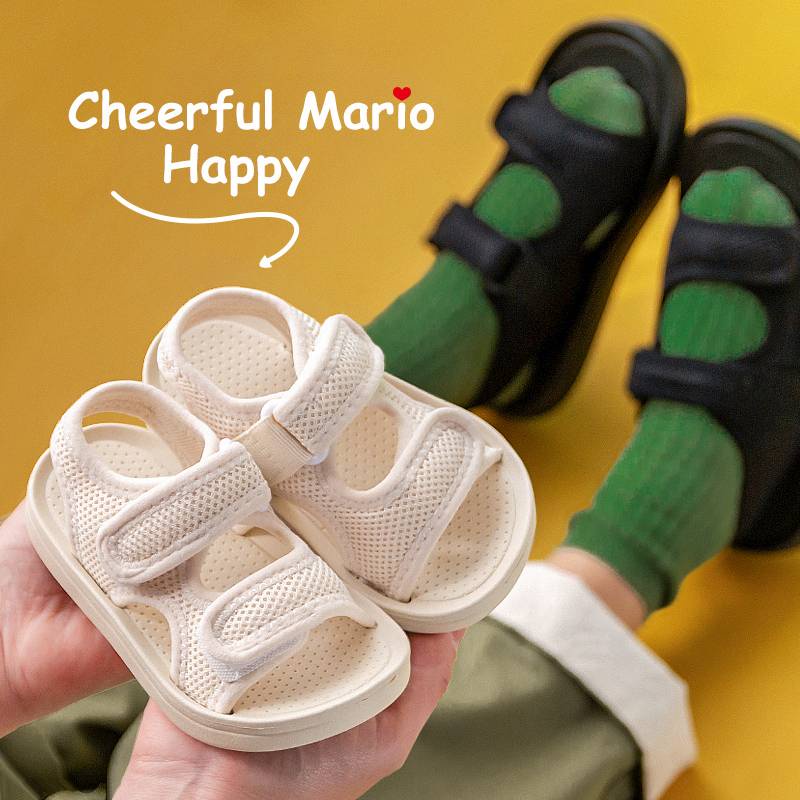 Giày đeo chéo Cheerful Mario có khóa dán đế mềm dễ chịu không trượt bền thời trang cho bé