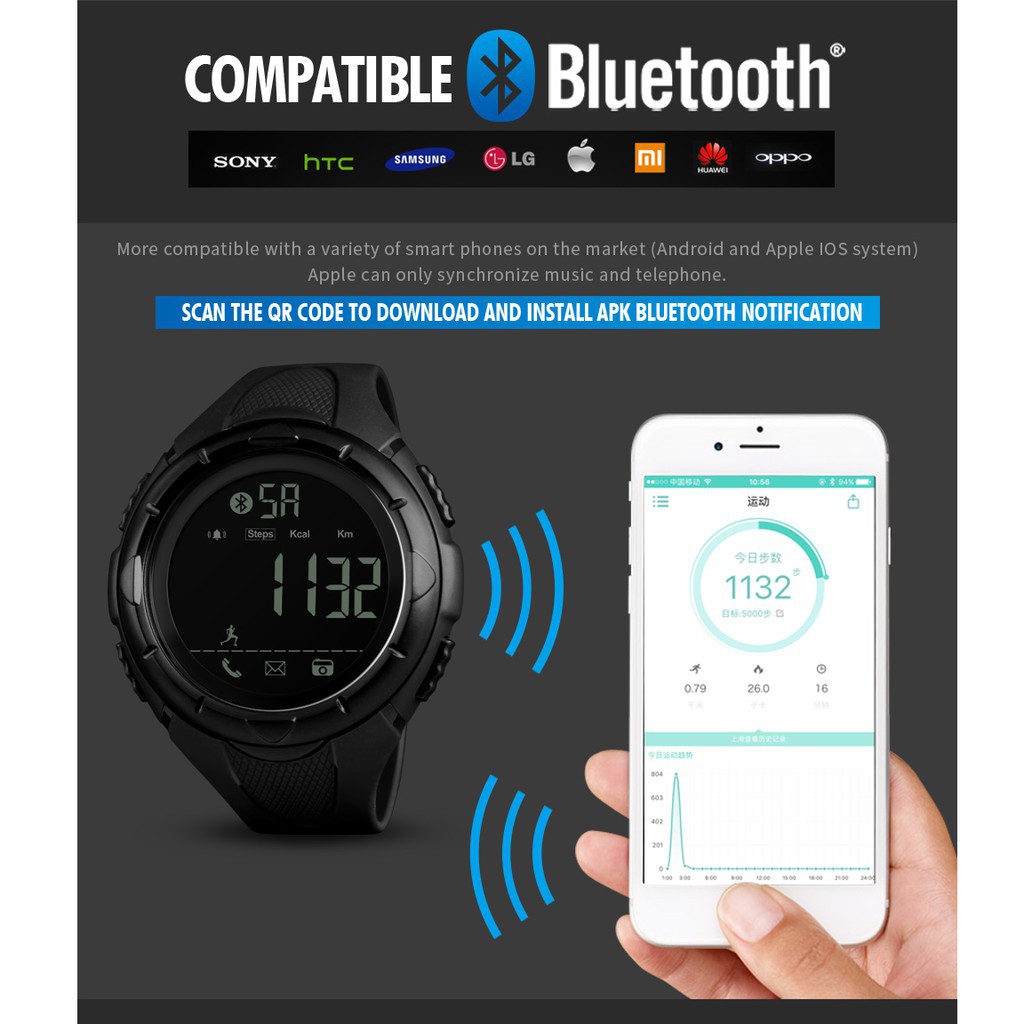 Đồng Hồ Thông Minh SKMEI 1326 Dùng Pin Có Chức Năng Kết Nối Bluetooth Với IOS Android Và Theo Dõi Giấc Ngủ Cho Nam