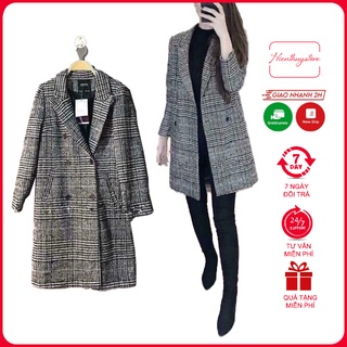 áo dạ  kẻ nữ dáng dài, áo 2 lớp dày thích hợp mặc đi chơi, đi làm [ sẵn hàng /video shop tự quay]