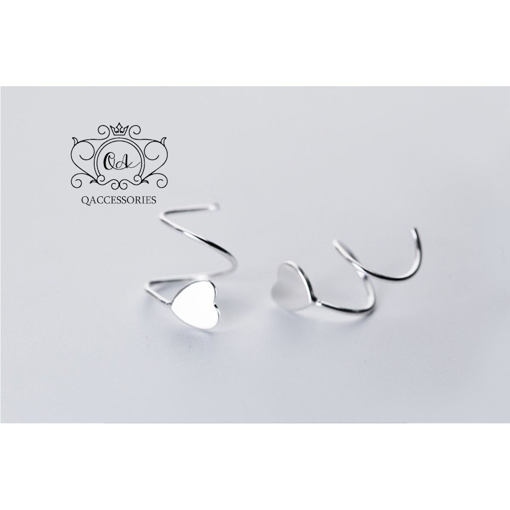 Khuyên tai bạc 925 trái tim đá chốt bi vặn bông nam nữ S925 HEART QA SILVER Earrings EA220905