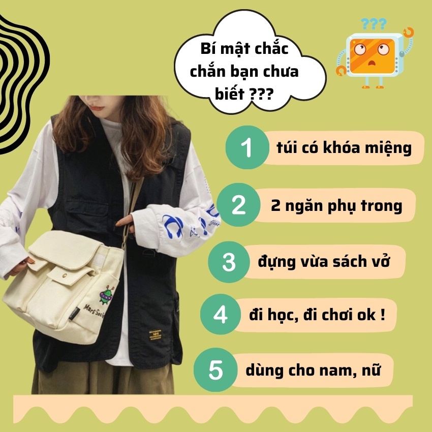 Túi Tote Đeo Chéo Unisex Cao Cấp Phong Cách Hàn Quốc Size To Đựng Vừa Sách vở, A4 vải mềm