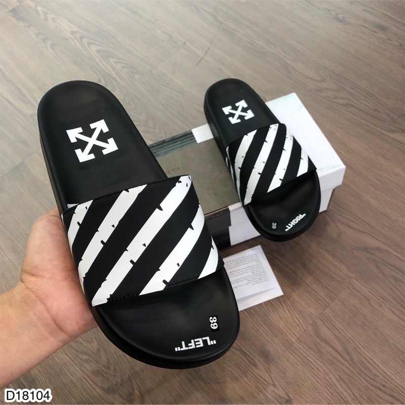 [Có Video]Dép Nam Quai Ngang OFF White Kẻ Chéo Siêu Đẹp - Dép OFF White Nam Đế Cao Su Siêu Bền