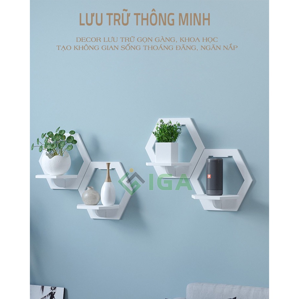 Kệ treo tường decor trang trí nhà cửa hình lục giác ig389.2