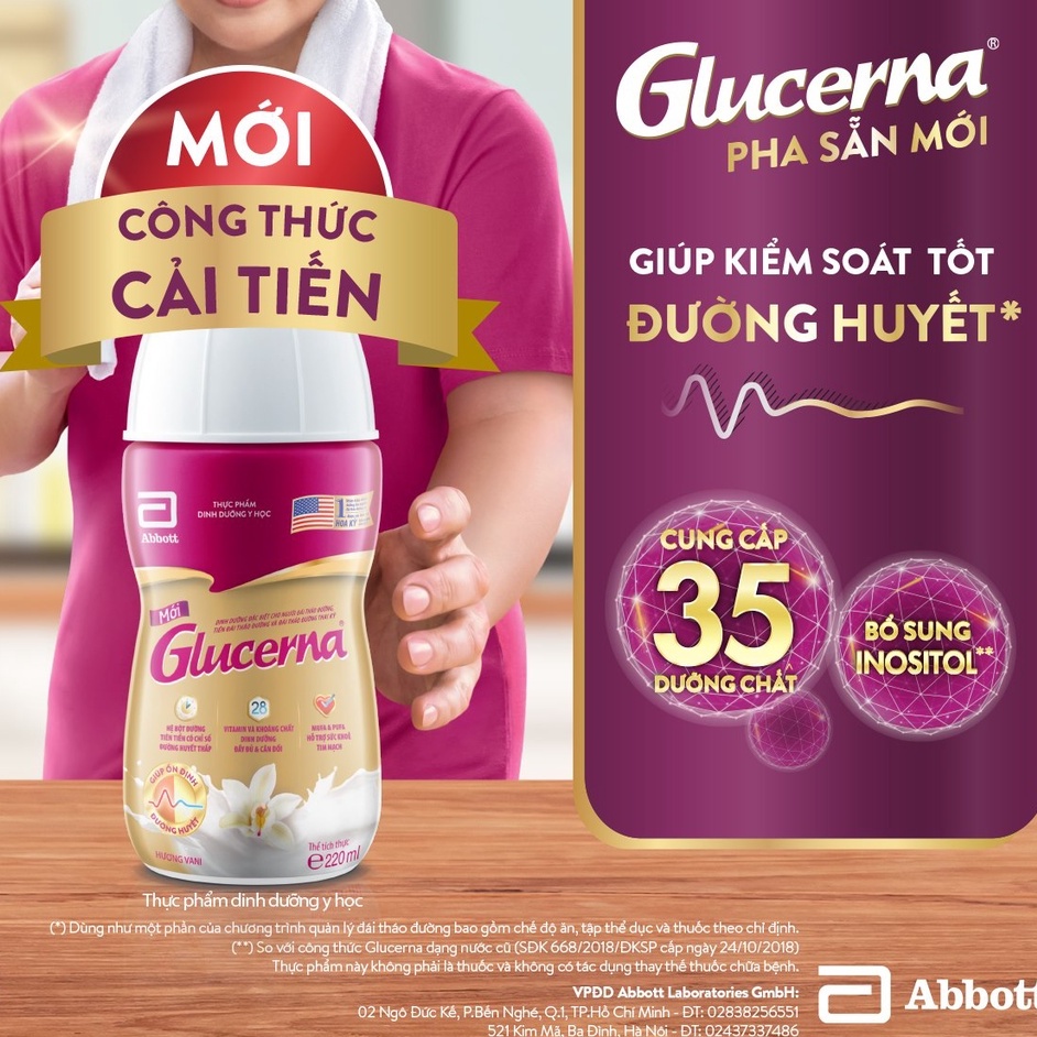 Sữa Nước Glucerna Abbott Hương Vani 1 Thùng 24 chai/220ml