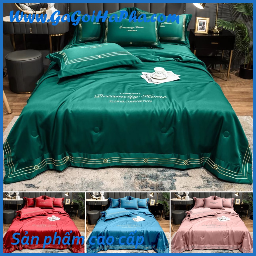 Bộ chăn ga gối lụa dream 3 sọc drap chăn trần sẵn, bộ ga giường lụa cao cấp loại 1