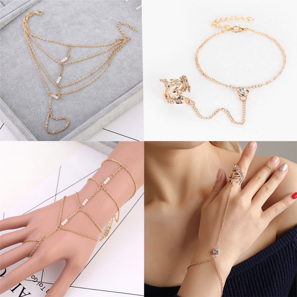Vòng Tay Nhiều Lớp Đính Kim Cương Nhân Tạo Kèm Nhẫn Kiểu Hoạt Hình One Piece Thời Trang Cho Nữ