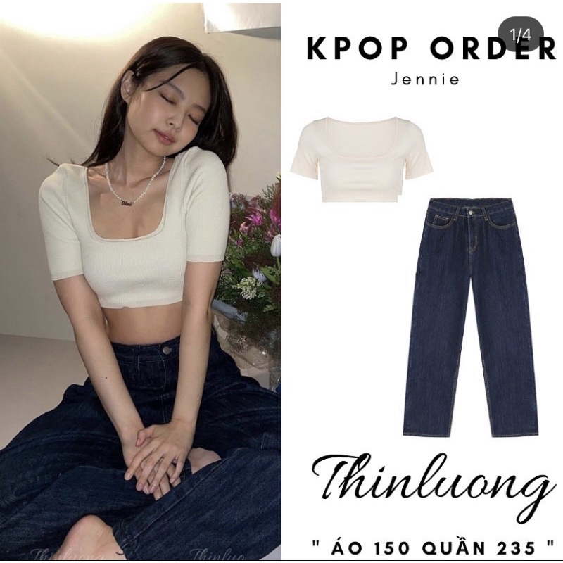 (Video) Áo len cổ vuông Jennie Blackpink và quần ống rộng xanh đen