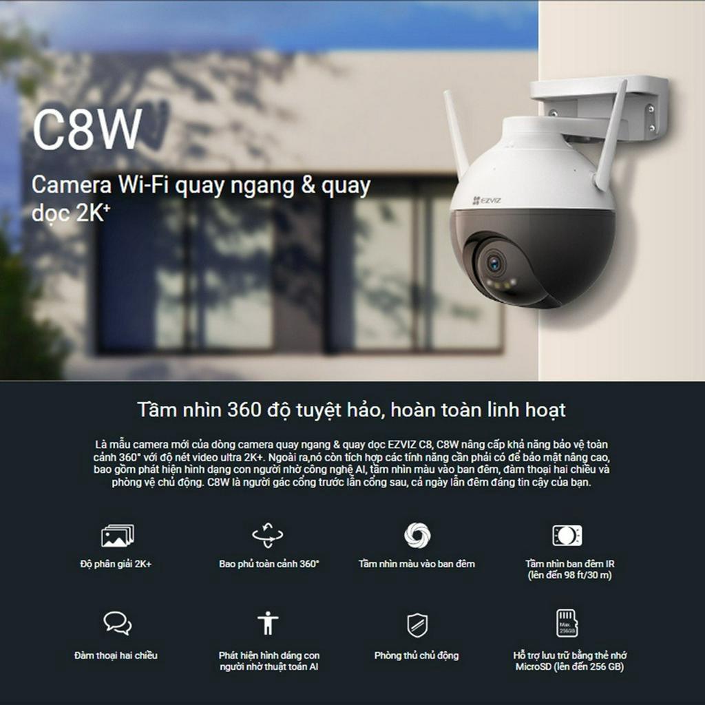 Camera WIFI ngoài trời EZVIZ C8W 4MP 2K Xoay 360 độ ,Đàm thoại 2 chiều , Báo động , Có Màu Ban Đêm – BH 24 Tháng