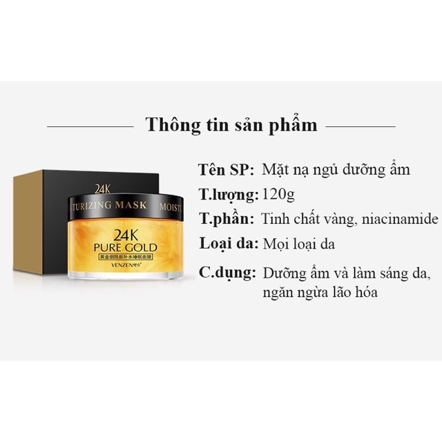 Mặt nạ ngủ dưỡng ẩm sáng da VENZEN tinh chất vàng 24K