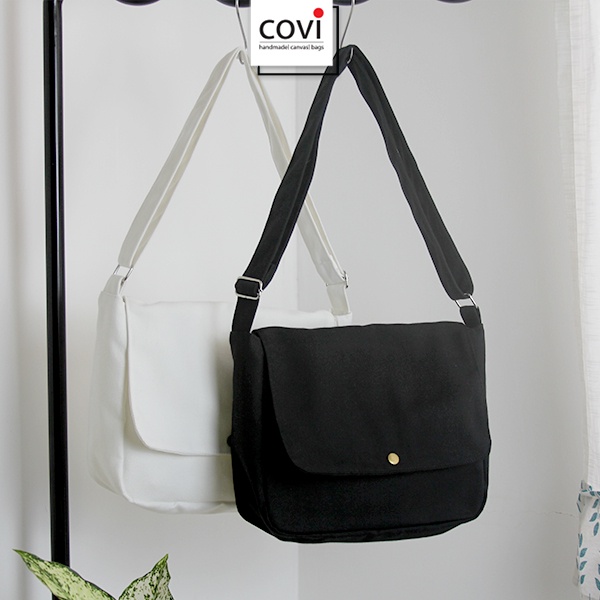 Túi tote đeo chéo vải canvas, túi vải bố, Unisex nam nữ thời trang COVI đen trắng T29