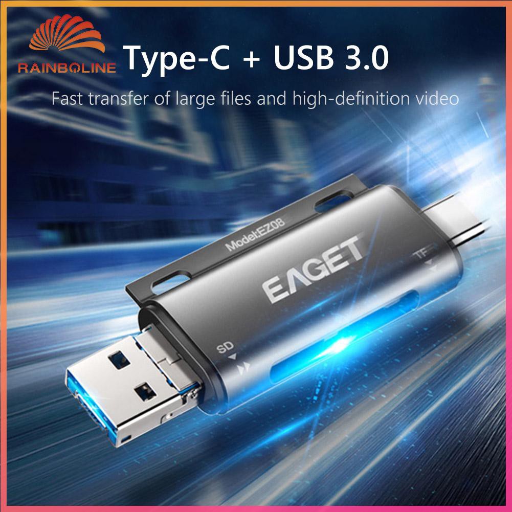 ❥[RAIN]❥EAGET EZ08 USB C Card Reader USB 3.0 Micro USB TF Card Reader OTG Adapter