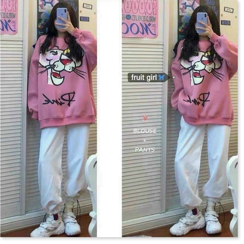 Áo sweater nỉ ngoại CHÚ BÁO HỒNG SIÊU ĐẸP HOT HOT NHẤT 2021 KME FASHION