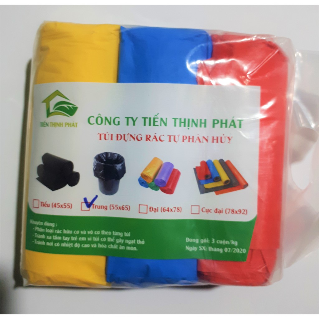 (1kg) Túi rác cuộn xé màu, Túi rác cuộn xé thân thiện môi trường, Túi rác cuộn xé tự hủy