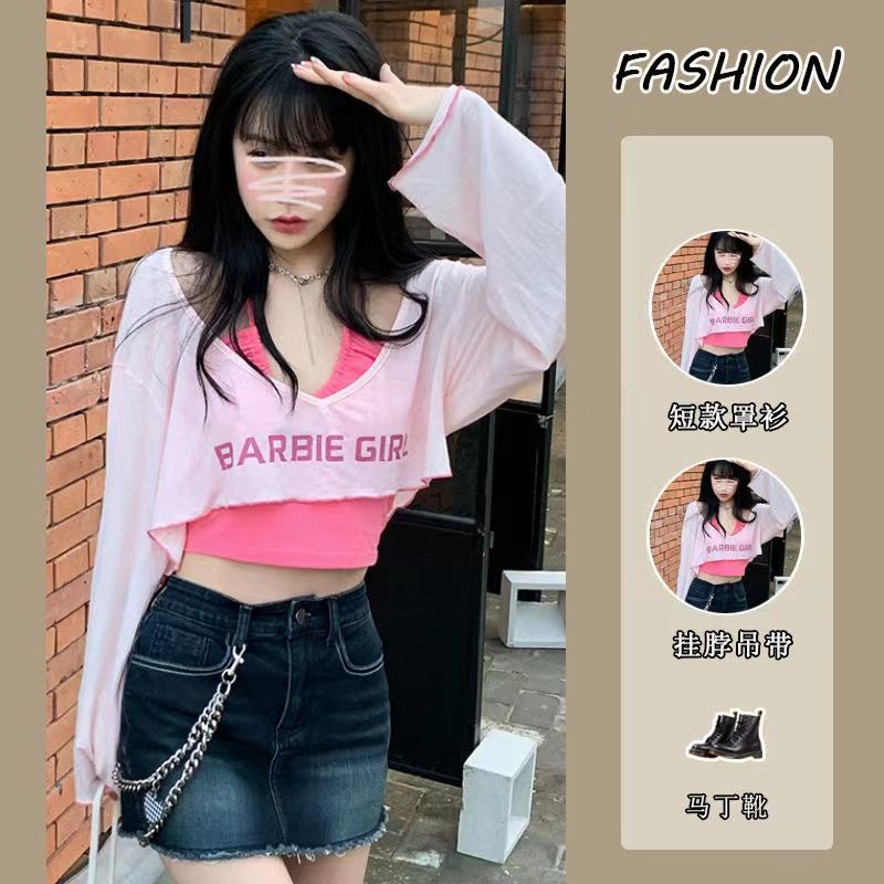 Set đồ COZOKC gồm áo cổ yếm và áo thun tay dài chống nắng thời trang