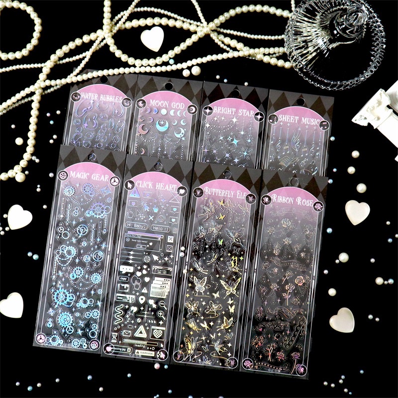 Sticker hologram trong suốt nhiều hoạ tiết dùng để trang trí