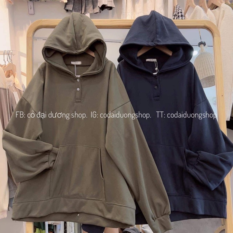 Áo hoodie cúc cổ mũ 2 lớp TC6