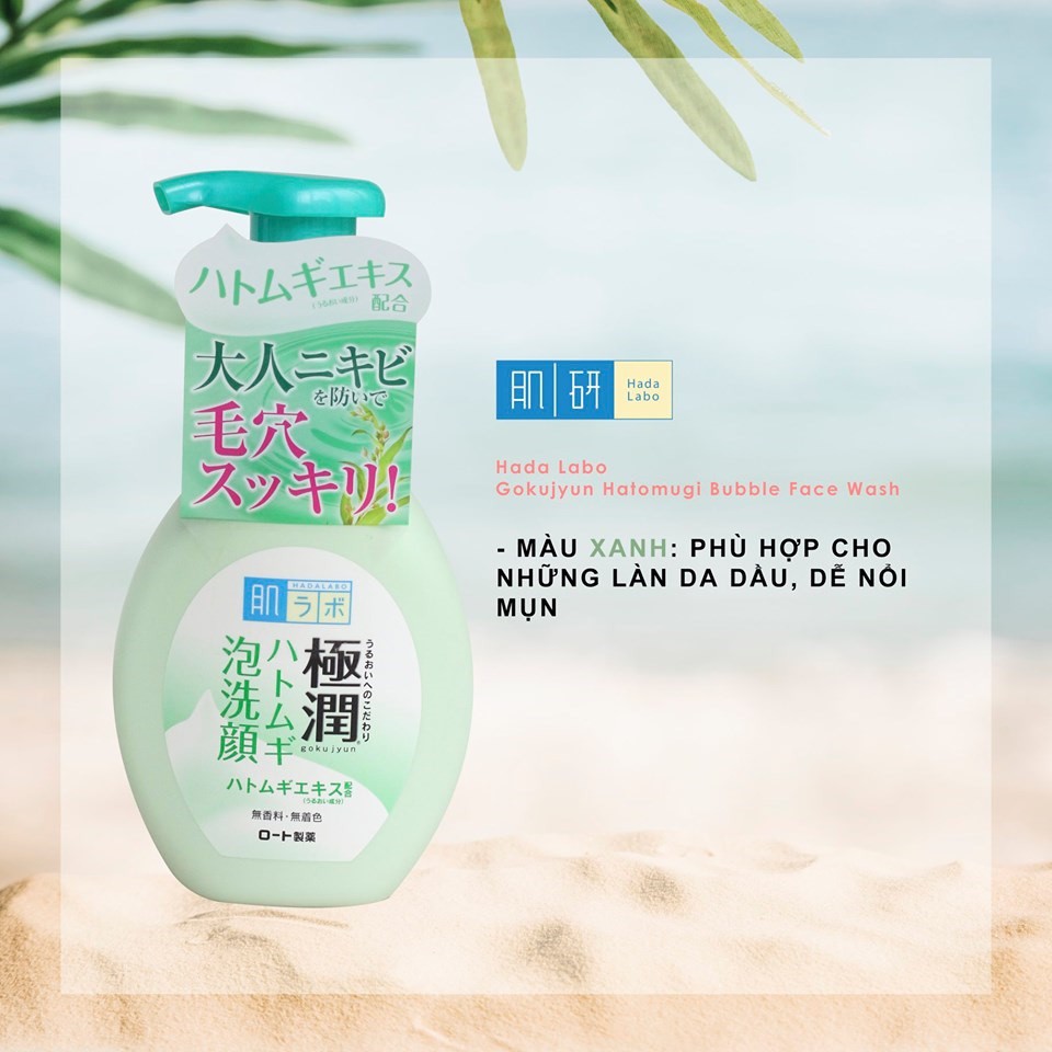 Sửa rửa mặt tạo bọt Hada Labo Gokujyun Hatomugi/Hyaluronic Acid Bubble Face Wash 160ml