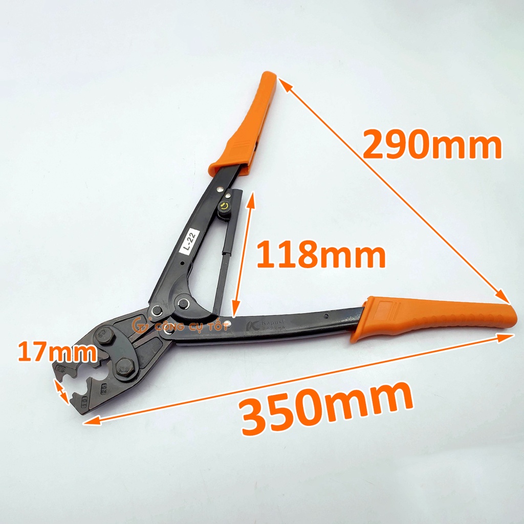 Kìm ép cos tròn cộng lực 22L dài 355mm Kapusi K-9113 cho dây 1-22 mm²