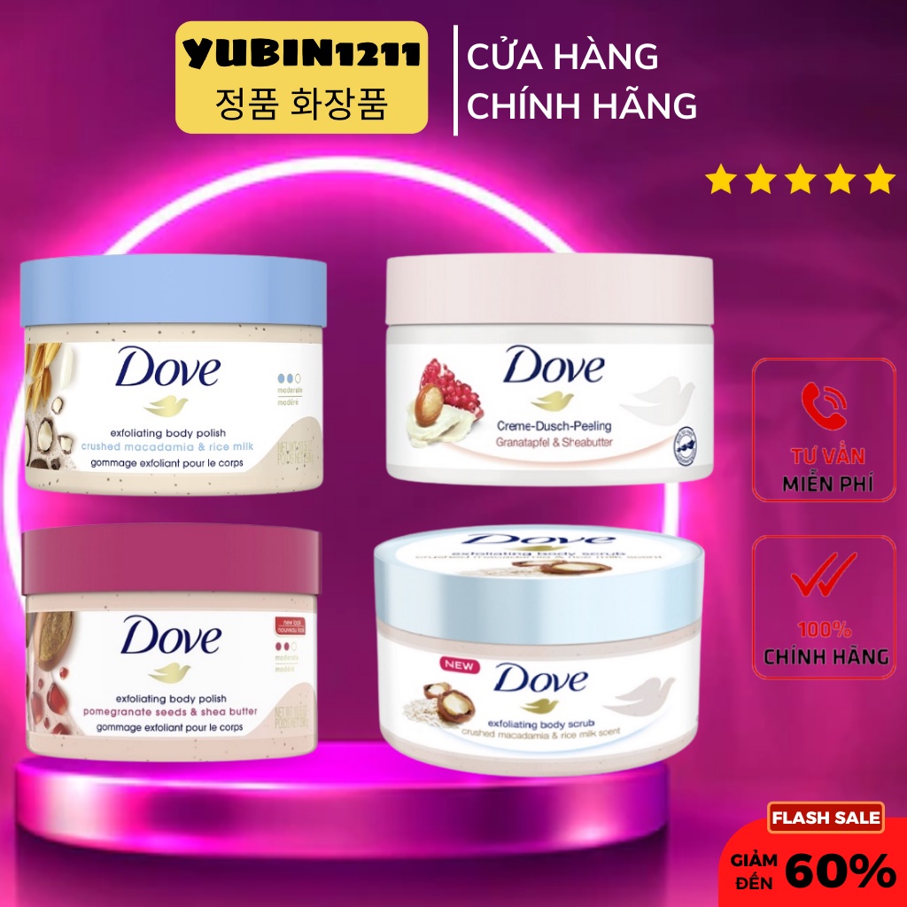 Tẩy Tế Bào Chết Dove Lựu Bơ và MACCDAMIA Sữa Gạo Body