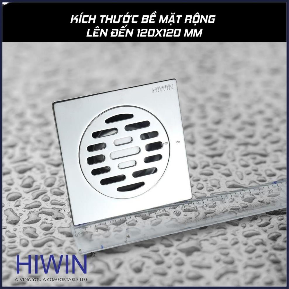 Phễu ga thoát sàn ngăn mùi hôi inox 304 mặt gương kích thước 120x120mm HIWIN FD-8210A