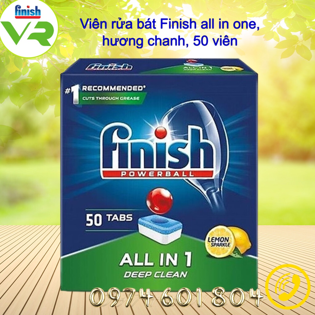 Combo Viên Rửa Chén Bát Finish All in 1 Max Túi 100 viên Hương Chanh Hàng Chính Hãng