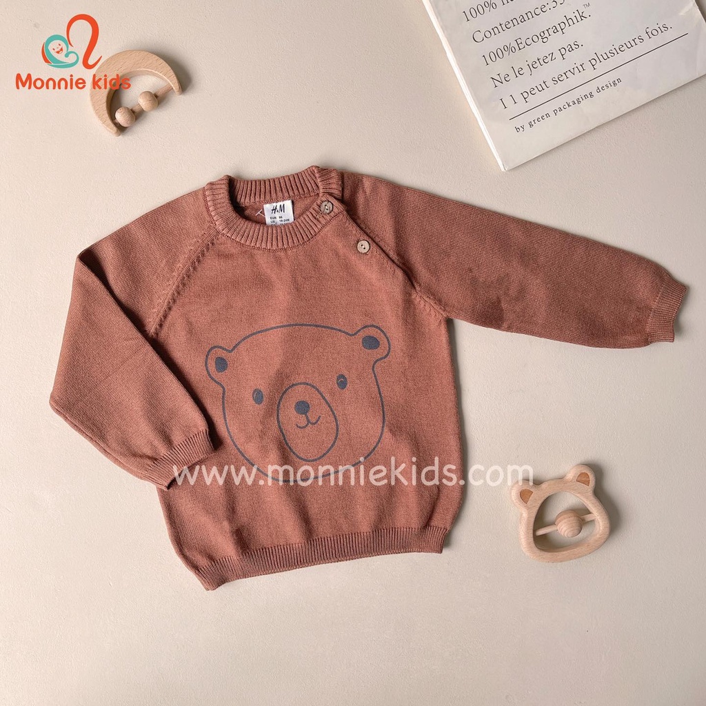 Áo len H&amp;M hàng xuất dư hoạ tiết gấu, áo len ấm áp cho bé - Monnie Kids