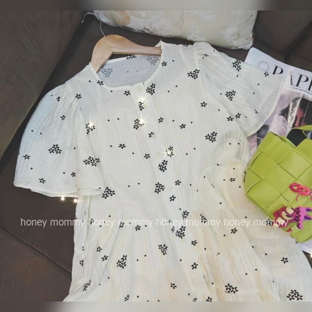 Đầm Bầu Váy Bầu Mùa Hè Hoa Nhí Thiết Kế Xinh Xắn Sang Chảnh 2 Lớp Cúc Mở HD2894 Honey Mommy