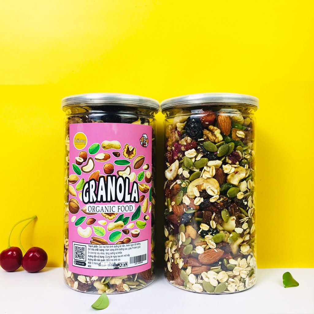 Ngũ cốc ăn kiêng, hạt dinh dưỡng Granola 95% hạt hũ 500g đồ ăn vặt Hà My