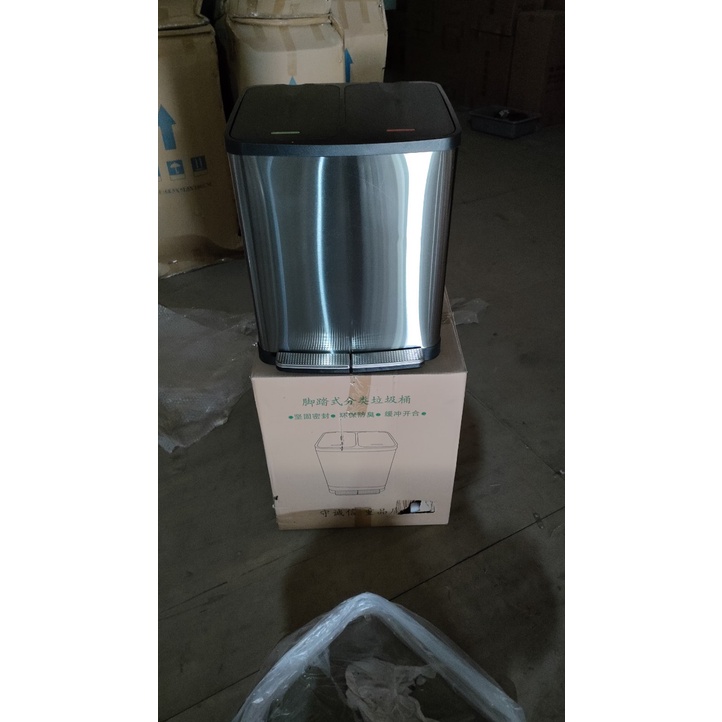 Thùng rác inox đạp chân 2 ngăn, thùng rác phân loại 2 ngăn