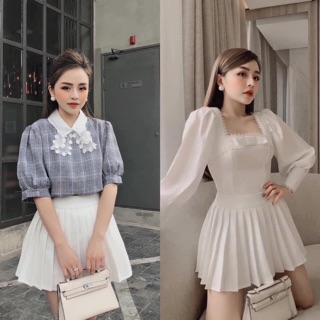 Chân váy xếp ly - Váy xếp ly chữ A dáng ngắn phong cách Hàn Quốc, màu trắng đen SIÊU HOT