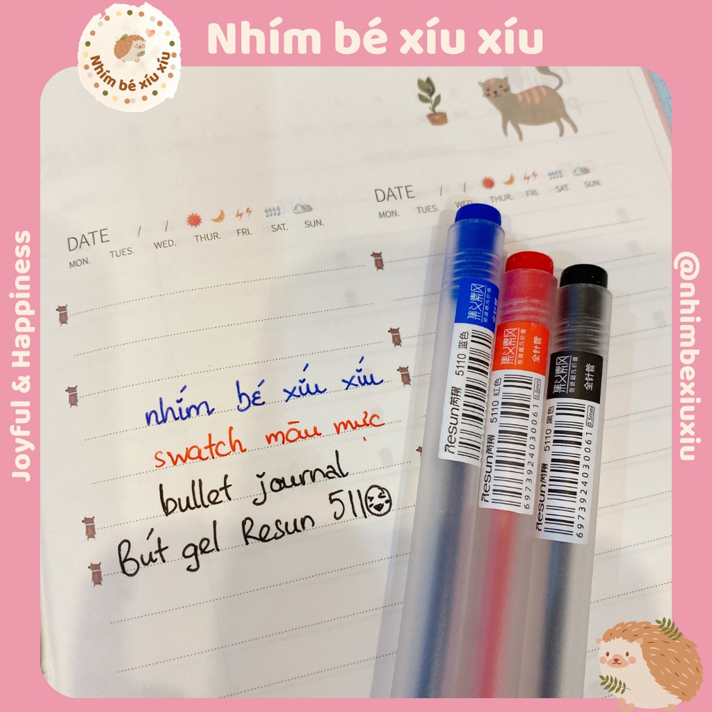 Combo 5 bút gel ngòi 0.5mm màu Xanh Đỏ Đen chuyên dùng take note bullet journal VT242