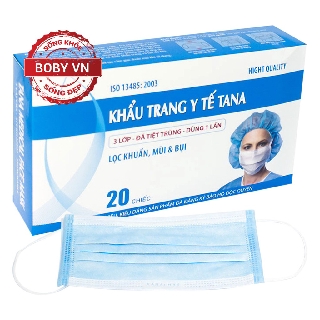 Khẩu trang Y tế 3 lớp màu trắng Tanaphar (Hộp 20 chiếc) - Chính hãng