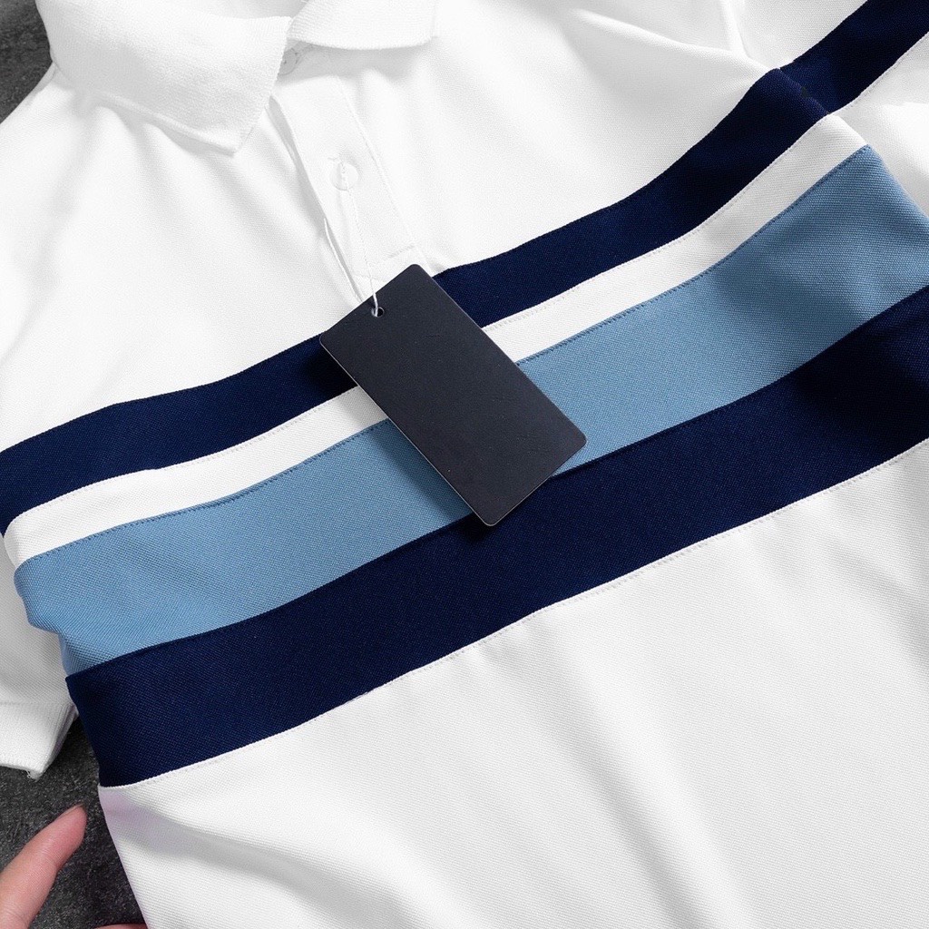 Áo polo nam phối ngang chất vải cá sấu cotton thoáng mát form dáng trẻ trung năng động - 7M OFFICIAL