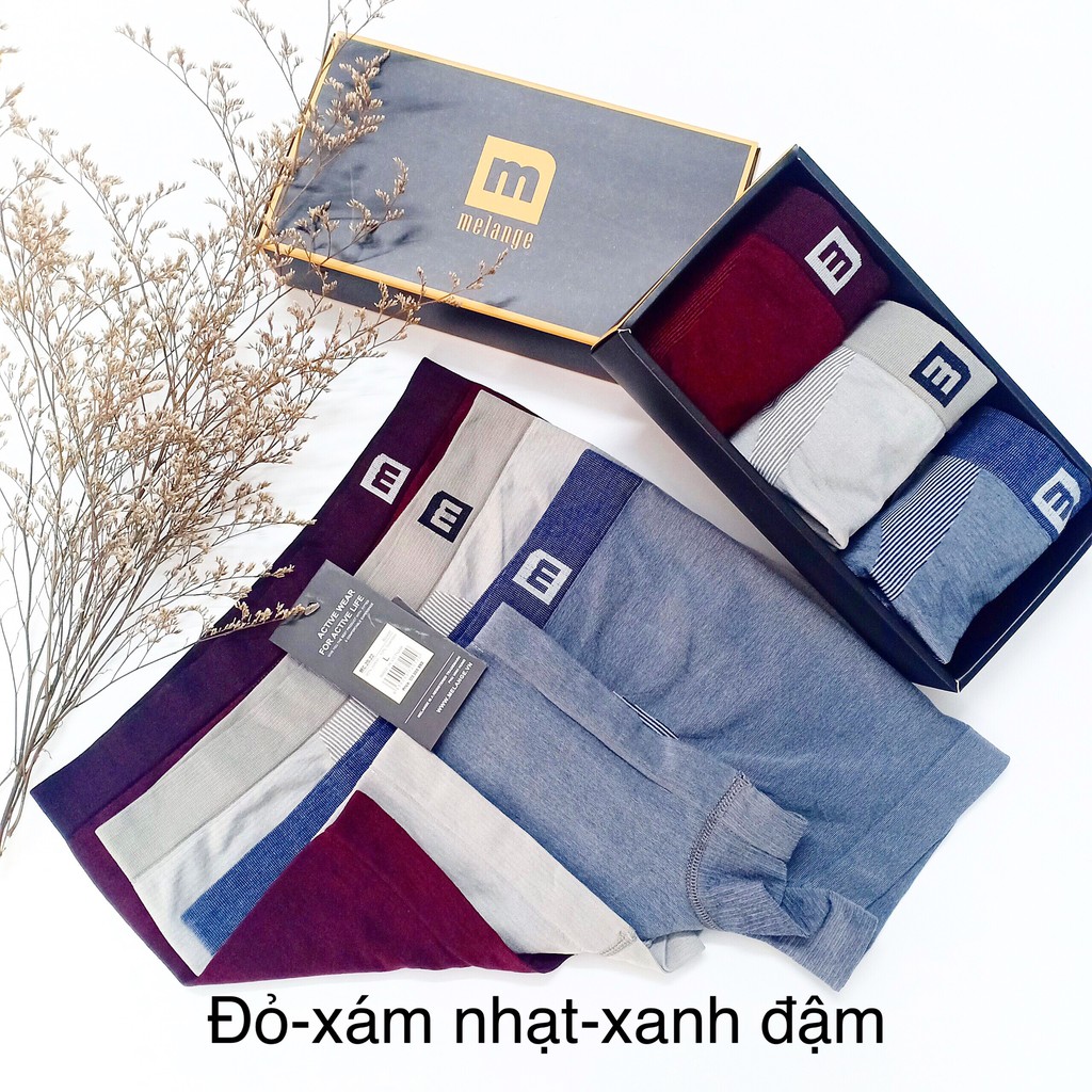 Hộp 4 quần sịp nam lót nam đùi boxer dệt cotton co giãn cao cấp Melange