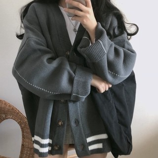 Áo cardigan nữ, áo cardigan len nữ form rộng phối kẻ sọc thời trang đi học đi chơi