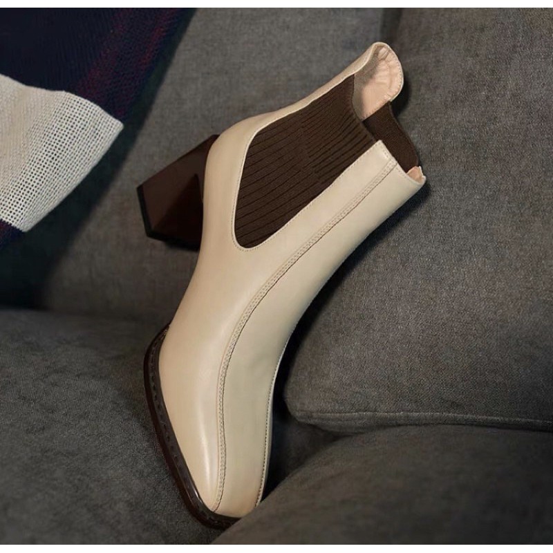 Giày boots màu nude phối nâu đen