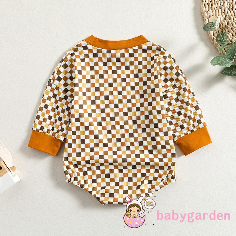 Bộ Áo Liền Quần Tay Dài Cổ Thuyền In Họa Tiết Kẻ Ô Dành Cho Bé Trai 0-24 Tháng Tuổi